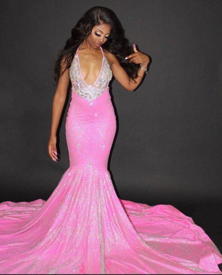 Sexy Halter Mermaid Evening Gowns Backless Prom Dress_4