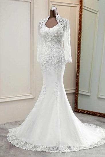 TsClothzone Elegant Long Sleeves Lace Mermaid Wedding Dresses Appliques White Bridal Gowns with Beadings_5