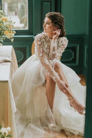 Elegant Wedding Dresses With Sleeves | Hi-lo wedding dresses with lace_2