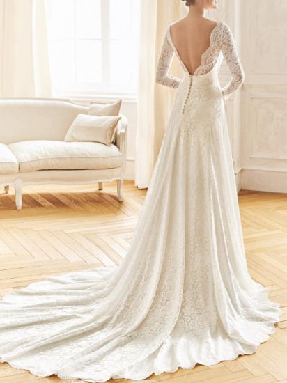 Vintage Mermaid Wedding Dresses Jewel Lace Satin Long Sleeve Sexy See-Through Bridal Gowns with Sweep Train_2