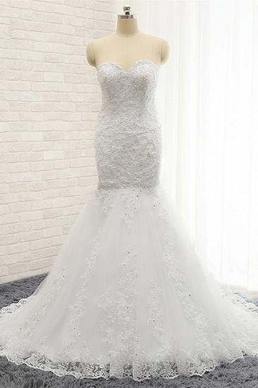 TsClothzone Affordable Strapless Tulle Lace Wedding Dress Sleeveless Sweetheart Bridal Gowns with Appliques On Sale_1