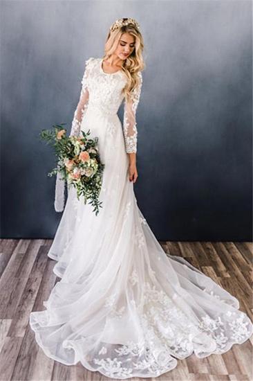 Elegant Appliquéd A-Line Lace Long Sleeve Wedding Dress