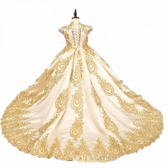 Gold Ball Gown Princess Flower Girl Dresses With Beads Little Girls Pageant Dresses_3
