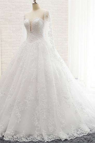 TsClothzone Stylish Longsleeves A line Lace Wedding Dresses Tulle Ruffles Bridal Gowns With Appliques Online