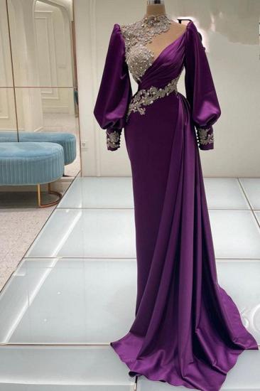Elegant evening dresses long purple | Prom dresses with sleeves