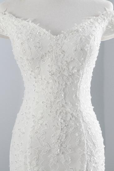 Elegant Off-the-shoulder White Mermaid Column Wedding Dress_6