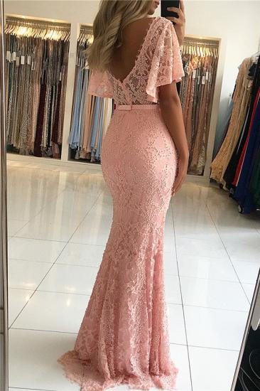 Open Back Pink Lace Evening Dresses with Short Sleeves | 2022 Full Beads Cheap Prom Dresses Sexy_3