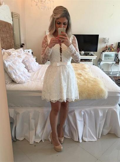 White A-line Lace Mini Cocktail Dress Long Sleeve Beadings Open Back Short Homecoming Dress_2