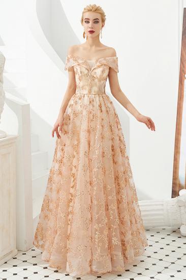 Hale | Romantic Off-the-shoudler Rose Gold Lace-up Tulle Prom Dress with Sparkly Appliques_3