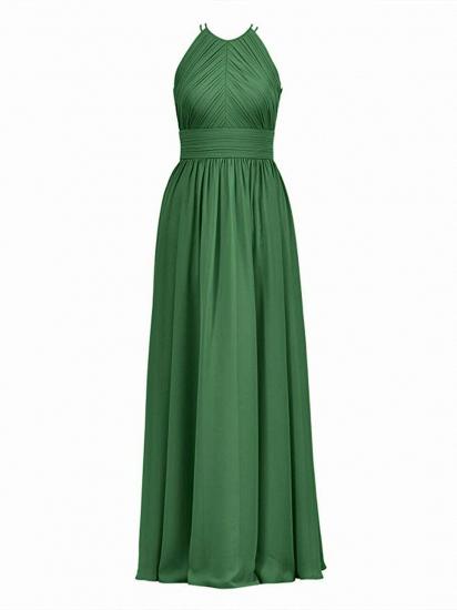 Long Sleeveless Green Pleated Chiffon Bridesmaid Dress_1