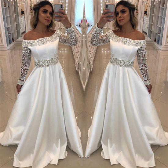 Satin Long Sleeve Wedding Dresses Cheap Online | Off The Shoulder Sexy Beading Appliques Bridal Gowns_3