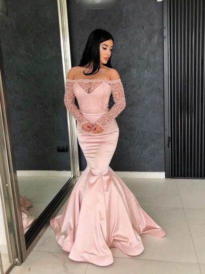 Glamorous Mermaid Off-the-Shoulder Prom Gowns | Long Sleeve Lace Evening Dresses_1