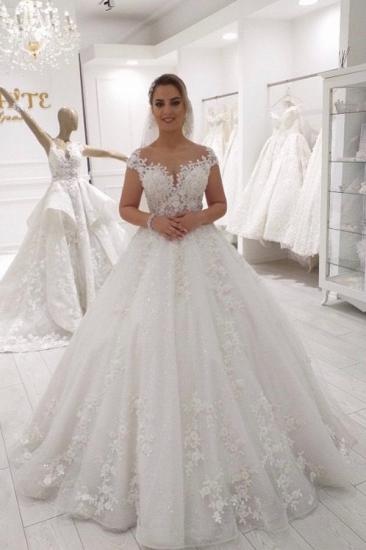 Amazing White/Ivory Off Shoulder Tulle Lace Bridal Dress for Women_1