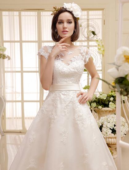 Jewel Sleeveless Lace Appliques Knee-Length Backless Wedding Dresses_5