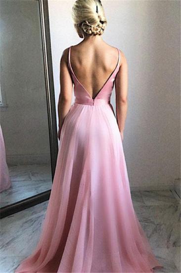 Candy Pink Träger mit V-Ausschnitt Günstiges formelles Abendkleid | Ärmellose 2022 Ballkleider mit offenem Rücken online_3