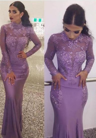 Stunning Wholesale High Neck Elegant Long Sleeves Evening Dresses | Fit and Flare Appliques Prom Dresses