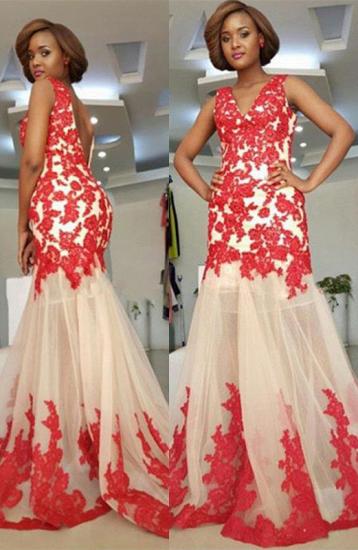 Backless Lace-Appliques Sleeveless Straps Mermaid Modest Prom Dress