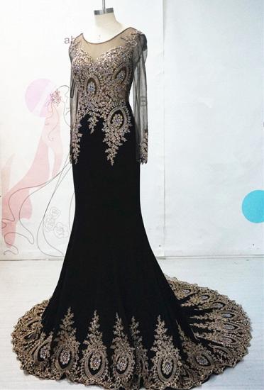 Black Long Sleeve Applique 2022 Evening Dresses Sweep Train Elegant Charming Prom Gowns_2