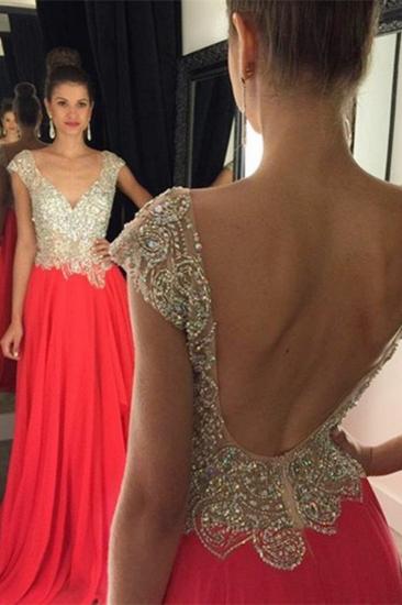 Crystal Plunging Neck Backless Evening Gown New Arrival Short Sleeve Beading Prom Dress_2