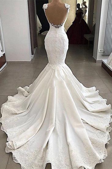 2022 Sexy Mermaid Wedding Dress | Sleeveless Sheer Tulle Appliques Bridal Gowns_3