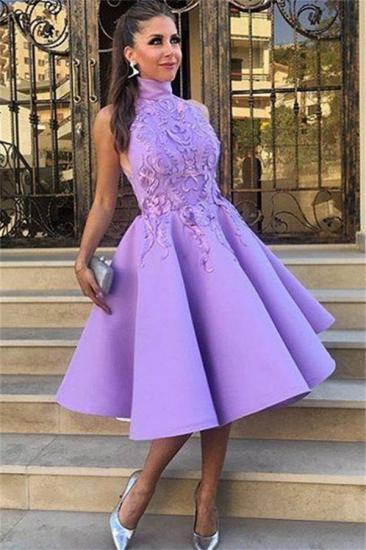 High Neck Lavender Lace Appliques Sexy Evening Gowns | Sleeveless Knee Length  Formal Evening Dresses_2