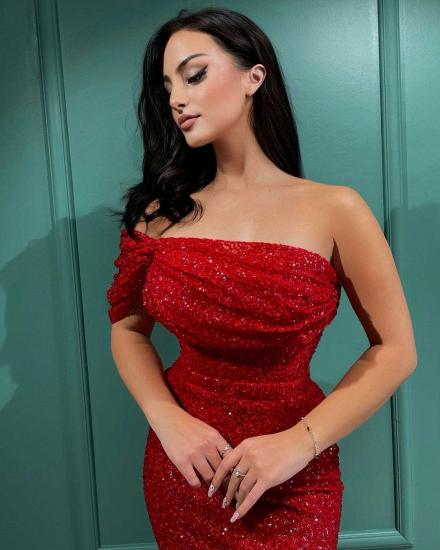 Sexy Glitter Sequin Mermaid Evening Dress Off Shoulder Red Party Dress_4