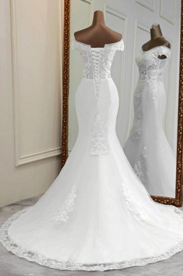 TsClothzone Elegante, schulterfreie, ärmellose weiße Meerjungfrau-Hochzeitskleider mit Perlenstickerei_3