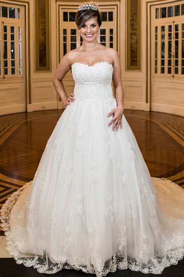 Strapless Sweetheart Lace Long Train Wedding Dress 2022 Cheap Bride Dresses