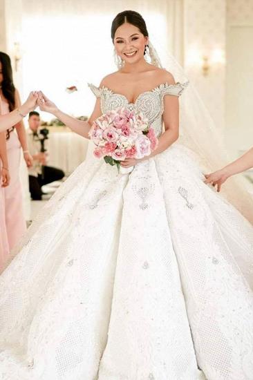 Elegantes schulterfreies Luxus-Ballkleid-Brautkleid mit funkelndem Diamanten und Kathedrale-Schleppe_2