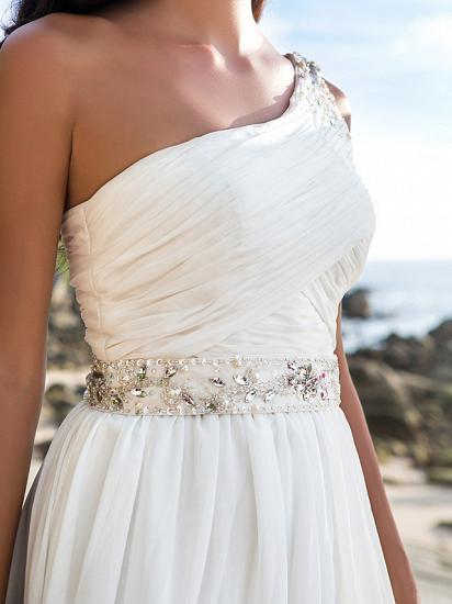 Beach Sparkle A-Line Wedding Dress One Shoulder Chiffon Straps Bridal Gowns Court Train_5