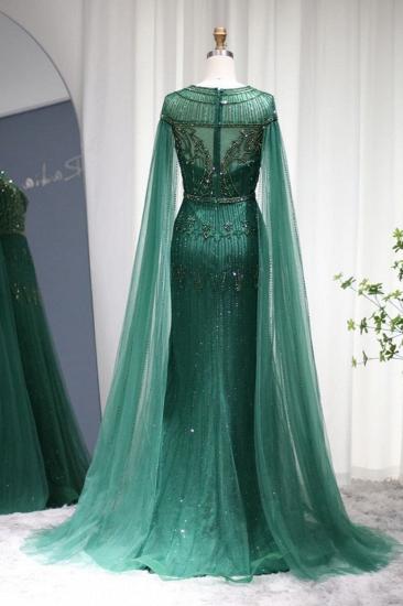 Luxuriöses Meerjungfrau-Abendkleid mit U-Ausschnitt und Perlenstickerei, Cape-Ärmel, Dubai-Hochzeitskleid_6