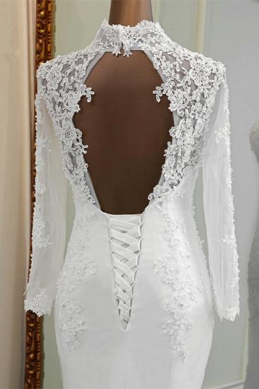 TsClothzone Elegant Long Sleeves Lace Mermaid Wedding Dresses Appliques White Bridal Gowns with Beadings_7
