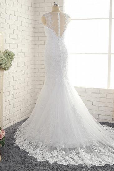 TsClothzone Gorgeous White Mermaid Lace Wedding Dresses With Appliques Jewel Sleeveless Bridal Gowns Online_3
