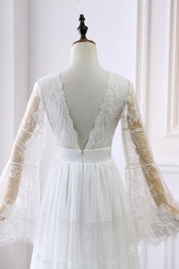 Chic Empire Lace Tulle Wedding Dress | Long Sleeves V-Neck Appliques Bridal Gowns_5