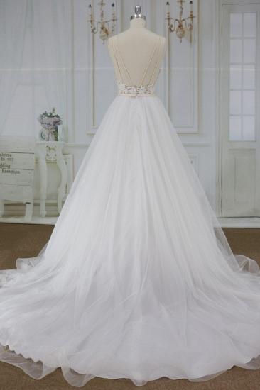 Chic Spaghetti Straps V-neck A-line Wedding Dress | White Tulle Bridal Gowns_3