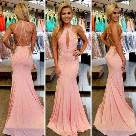 Pink Beading Mermaid Prom Dress Sexy Long Sleeveless 2022 Evening Gowns_3