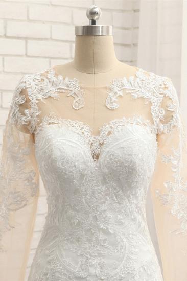 TsClothzone Elegant Jewel Mermaid Lace Wedding Dress Long Sleeves White Appliques Bridal Gowns On Sale_5