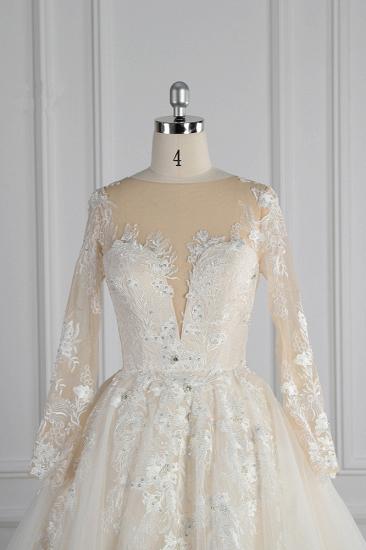 TsClothzone Elegant Jewel Langarm Brautkleid Tüll Applikationen Rüschen Brautkleider mit Perlenstickerei Online_5