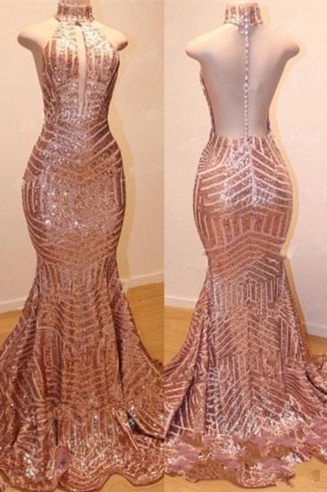 Glänzende Stehkragen ärmellose Pailletten Mermaid Prom Dresses_1