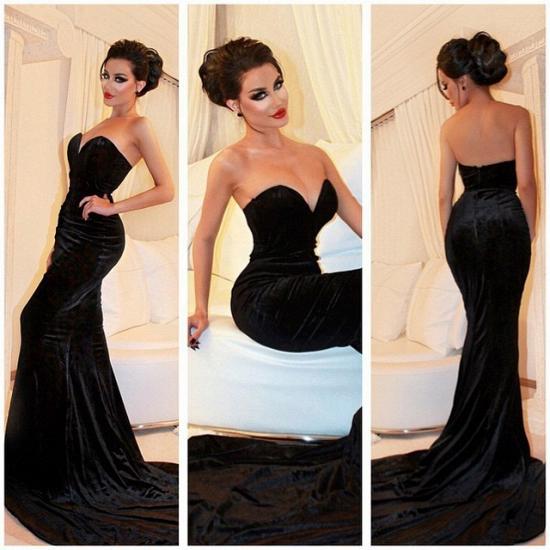 2022 Sexy Black Velvet Prom Dress Sweetheart Mermaid Strapless Evening Dresses_4