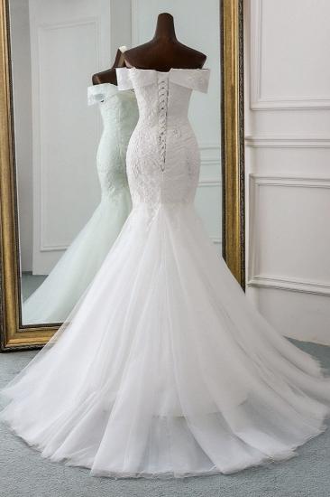 TsClothzone Glamorous Tulle Lace Off-the-Shoulder White Mermaid Wedding Dresses Online_3