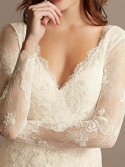 Country Plus Size A-Line Wedding Dress V-neck Lace Satin Long Sleeve Bridal Gowns_3