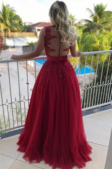Sleeveless Red Tulle Prom Dress with Bowknot Sexy 2022 Beads Sequins Appliques Evening Gown_4