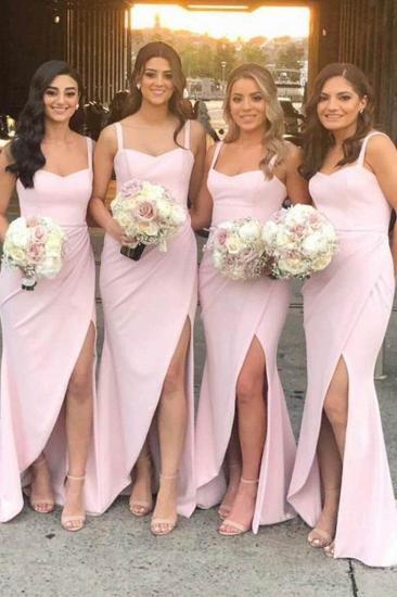 Straps Sexy Slit Cover Around Long Pink Bridesmaid Dresses Cheap Online