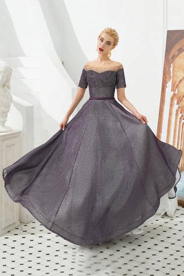 Hayden | Sparkly Regency Round Neck Short sleeves Prom Dress with purple Belt_7