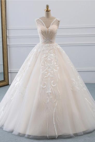 TsClothzone Glamorous Sleeveless Jewel Pink Brautkleider Tüll Rüschen Brautkleider mit Applikationen Online