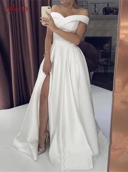 White Silky Off-the-shoulder High split Princess Wedding Dress_2