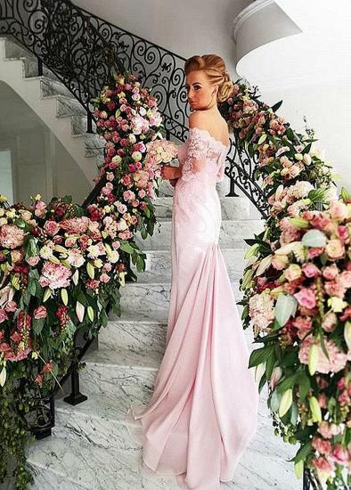 Shop Günstige Chiffon Off-the-Shoulder Pink Half Sleeves Mermaid Bridesmaid Dress_2