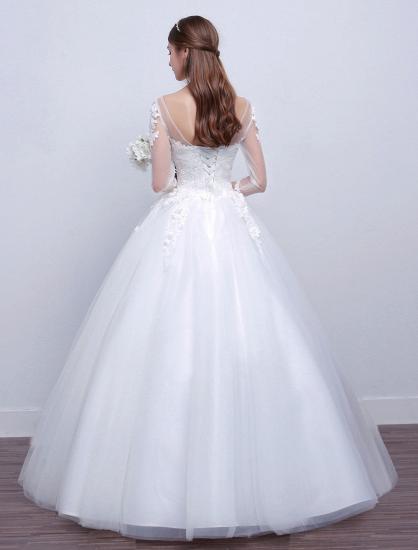 Jewel Tulle Lace Appliques 3/4 Sleeves Ball Gown Wedding Dresses_3