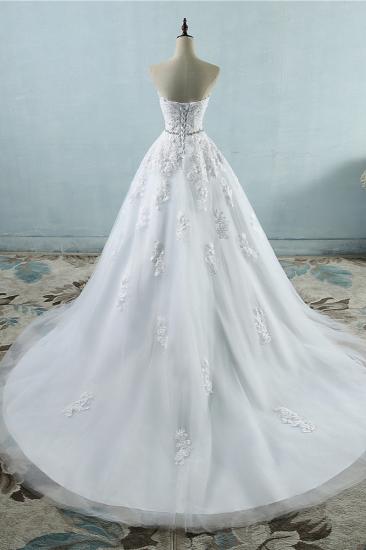 TsClothzone Sexy Strapless Sweetheart Tulle Wedding Dress Sleeveless Appliques Bridal Gowns with Beadings Sash_3